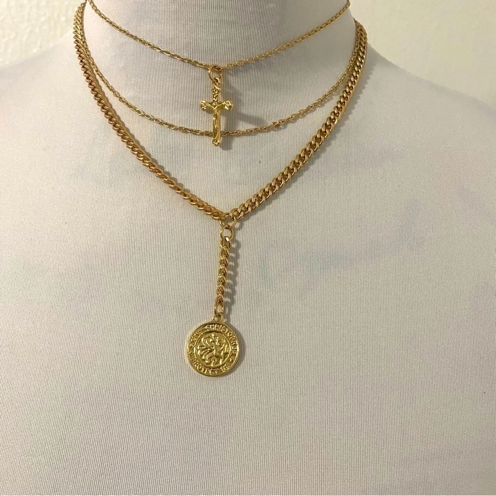 Guardian Three Layered Necklace Gold Plated